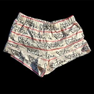 Victoria's Secret White and Black Script Men's Athletic Shorts